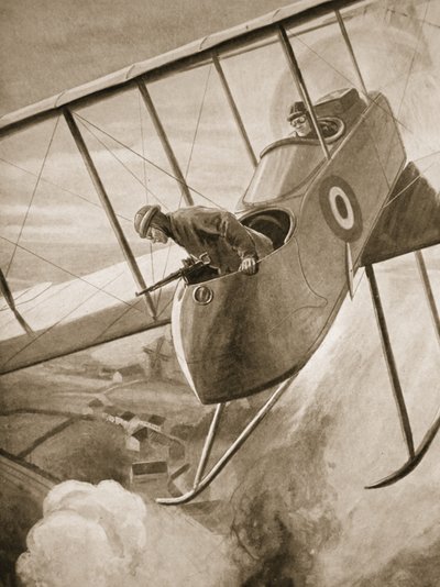 Lieutenant Carmichael dropping bombs on the rails at Menin railway station from a height of only one hundred and twenty feet by W. Avis